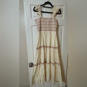 Madewell Cream and Brown Midi Dress